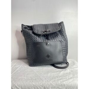 Lucky Bees Woven Faux Leather Drawstring Backpack Black Bee Logo Casual vean